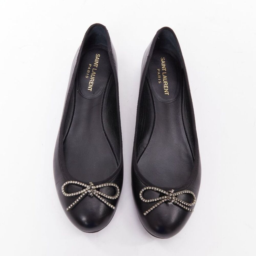 Saint Laurent Leather Crystal Bow Ballet Flats